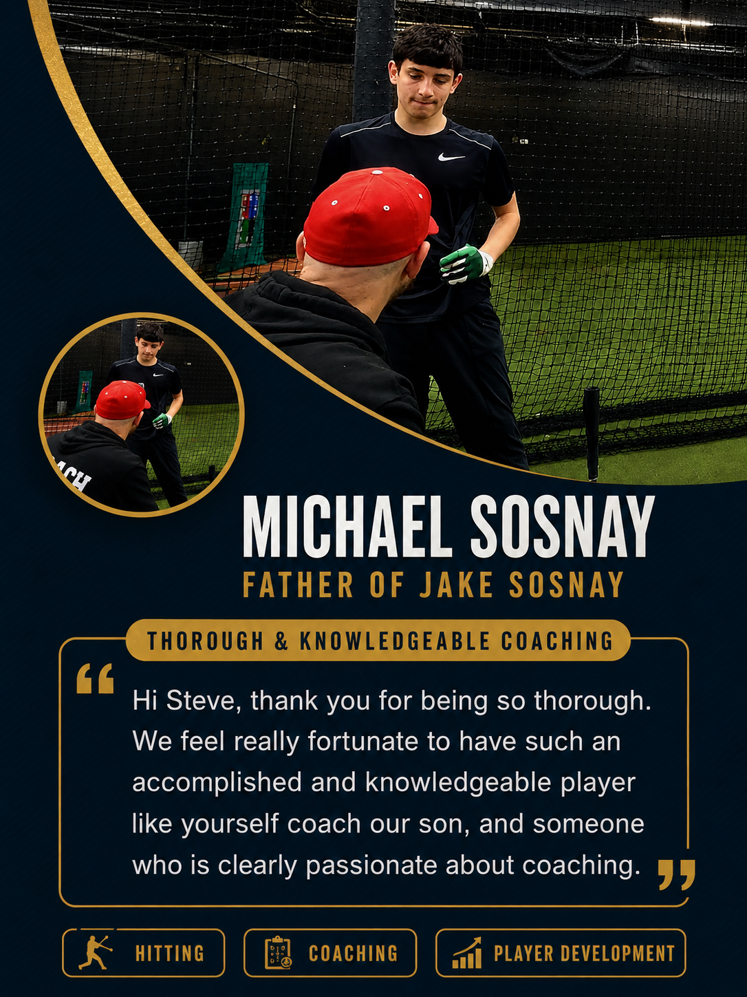 Coach Steve working with Jake Sosnay during a private hitting lesson in the cage