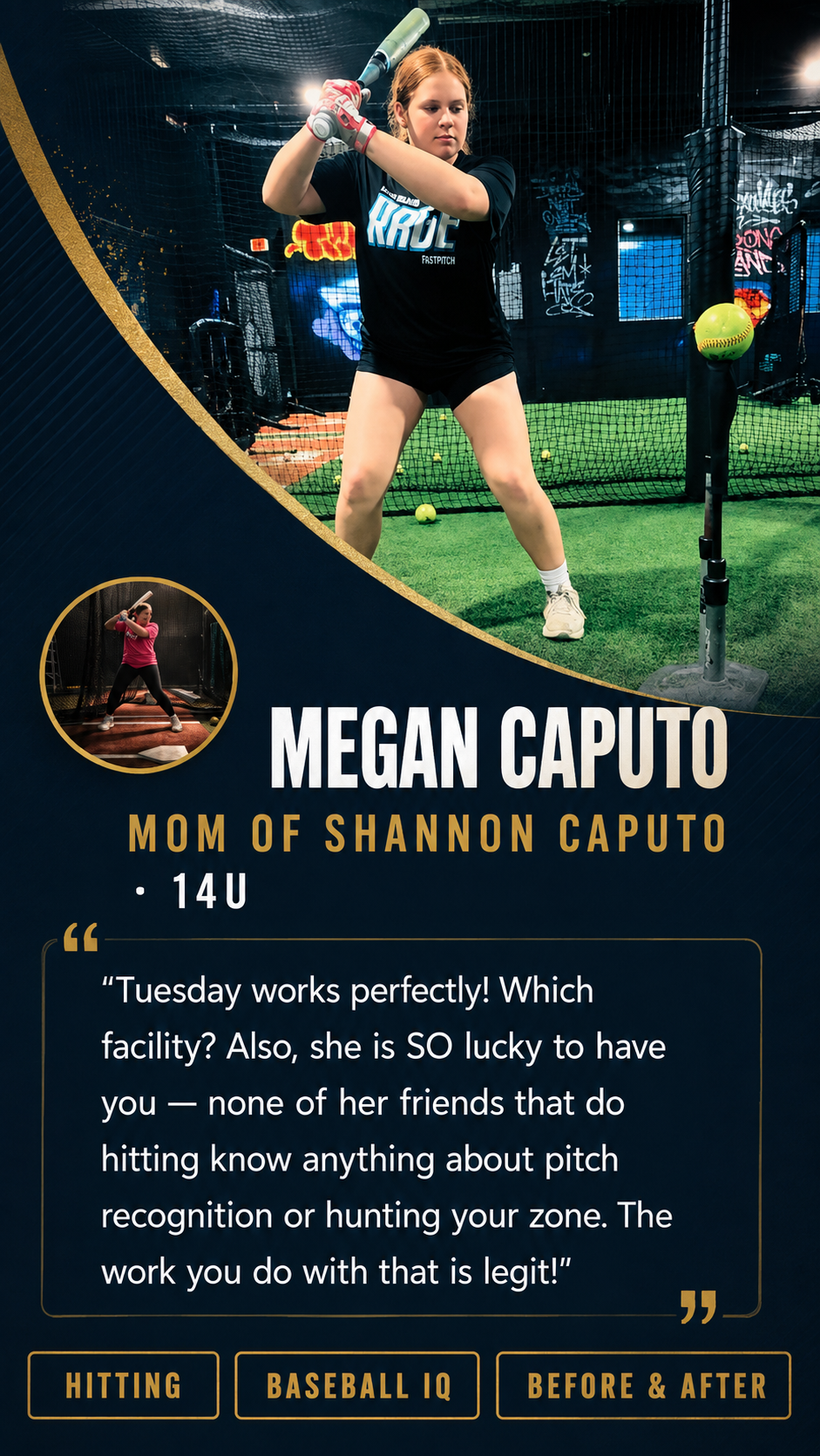 Shannon Caputo working off the tee during a fastpitch hitting lesson