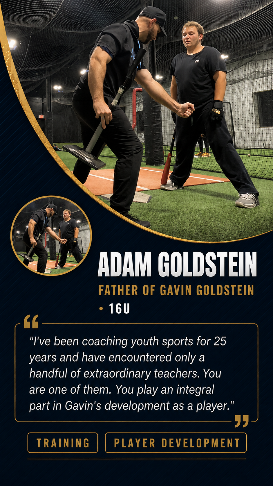 Coach Steve demonstrating barrel path to Gavin Goldstein in the cage