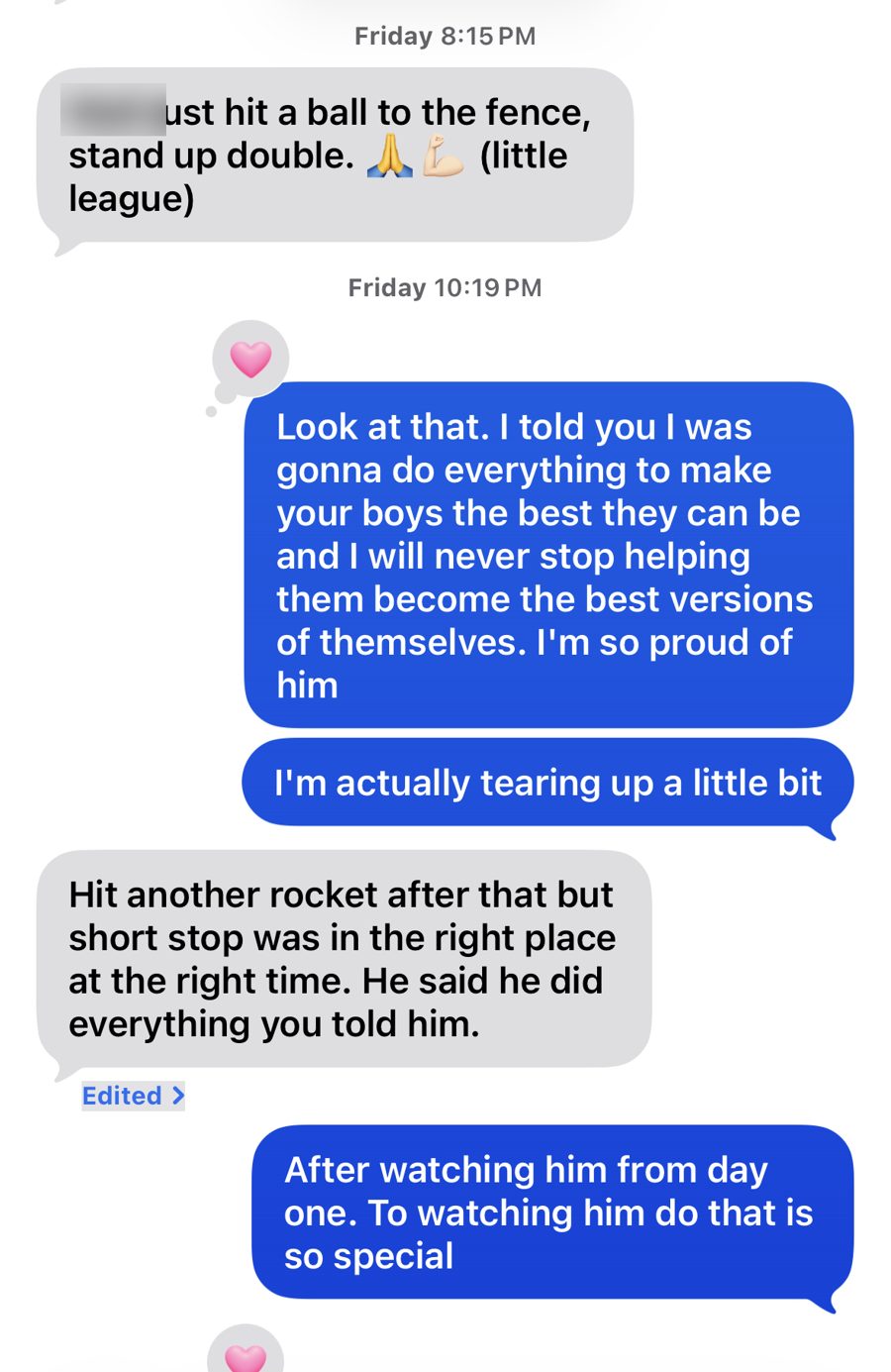 Screenshot of the original text message (Ellyn, Mother of Niall · 11U). Names are blurred for privacy.