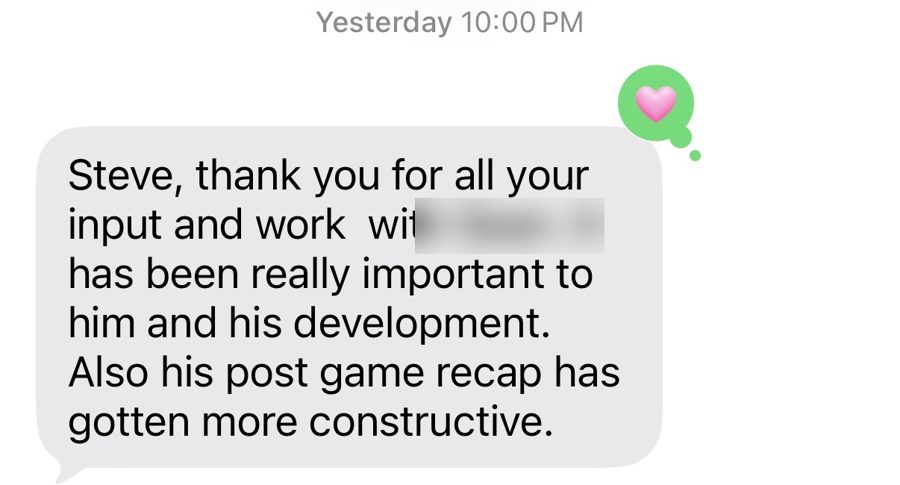 Screenshot of the original text message (Julia, Mother of Sean · 13U). Names are blurred for privacy.