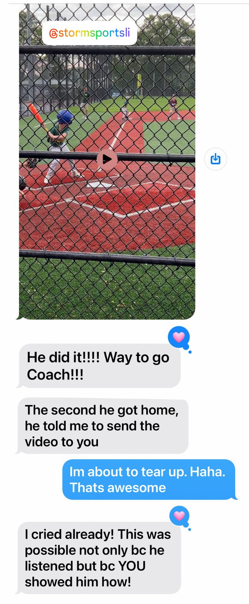 Screenshot of the original text message (Michelle, Mother of Bradley · 9U). Names are blurred for privacy.